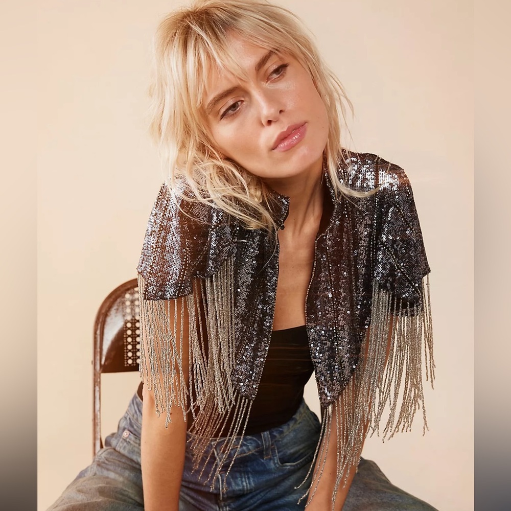 NWT Symphony Sequin Fringe Capelet by Free People
